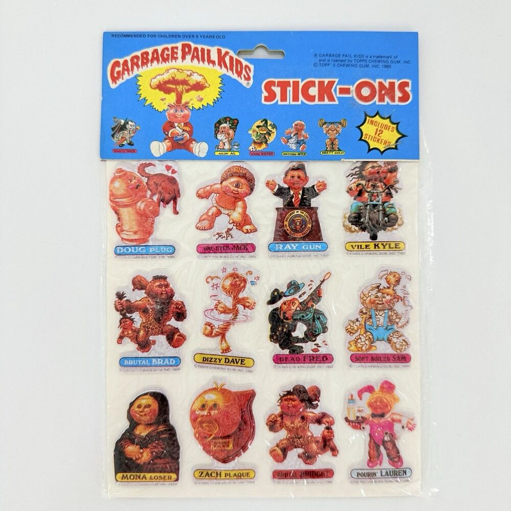 1986 Garbage Pail Kids Stick Ons 12 Original in Sealed Package Stickers Puffy